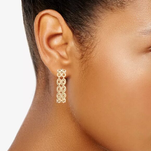 NWT On 34th Chain Link Medium Hoop Earrings, 1.2" Hoop Gold Tone Womens Earrings - Picture 2 of 7